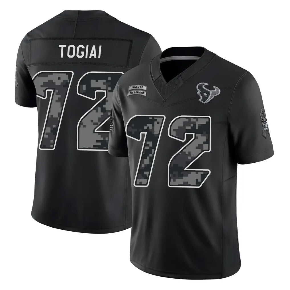 H.Texans #72 Tommy Togiai Player Black Limited 2026 Salute to Service Home Game CAdoa Stitched Jerseys