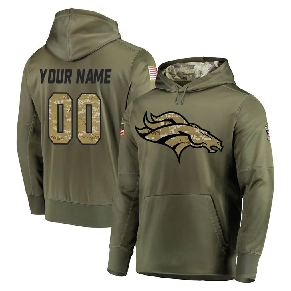 Custom D.Broncos Olive Salute to Service Pullover Hoodies Home Game Any Name & Numbers CAdoa Stitched Jerseys