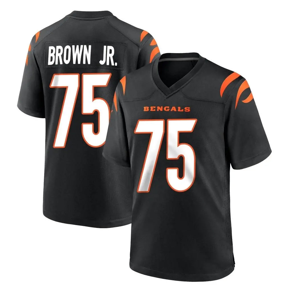 C.Bengals #75 Orlando Brown Jr. Player Black Home Game CAdoa Stitched Jerseys