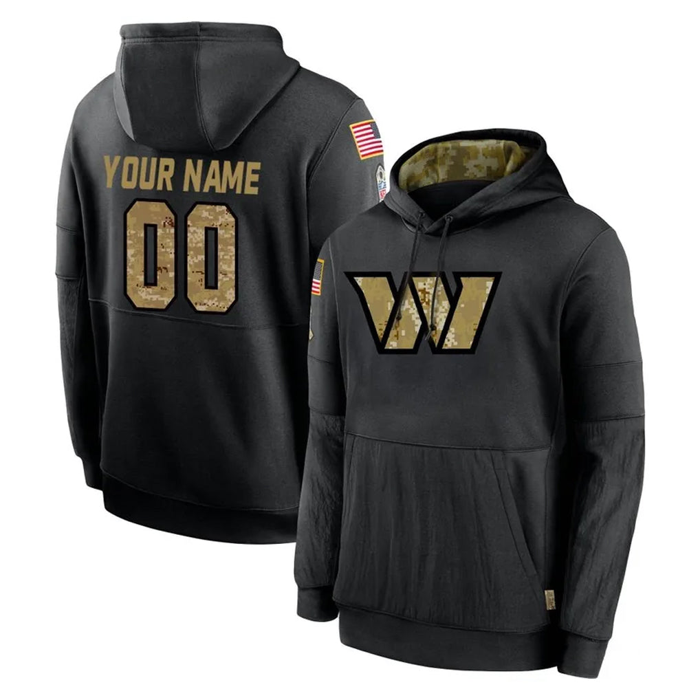 Custom W.Commanders Black Salute to Service Performance Pullover Hoodies Home Game Any Name & Numbers CAdoa Stitched Jerseys