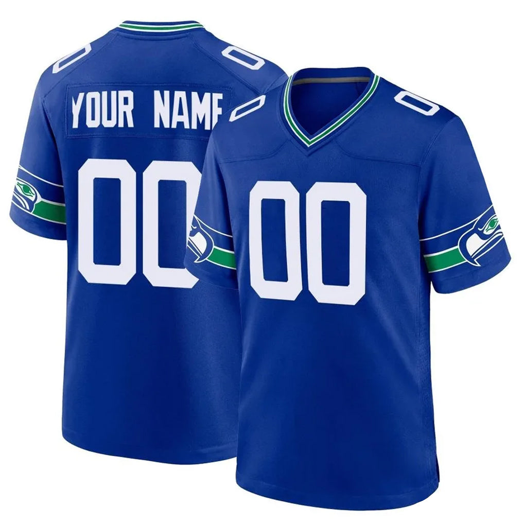 Custom S.Seahawks Royal Throwback Home Game Any Name & Numbers CAdoa Stitched Jerseys
