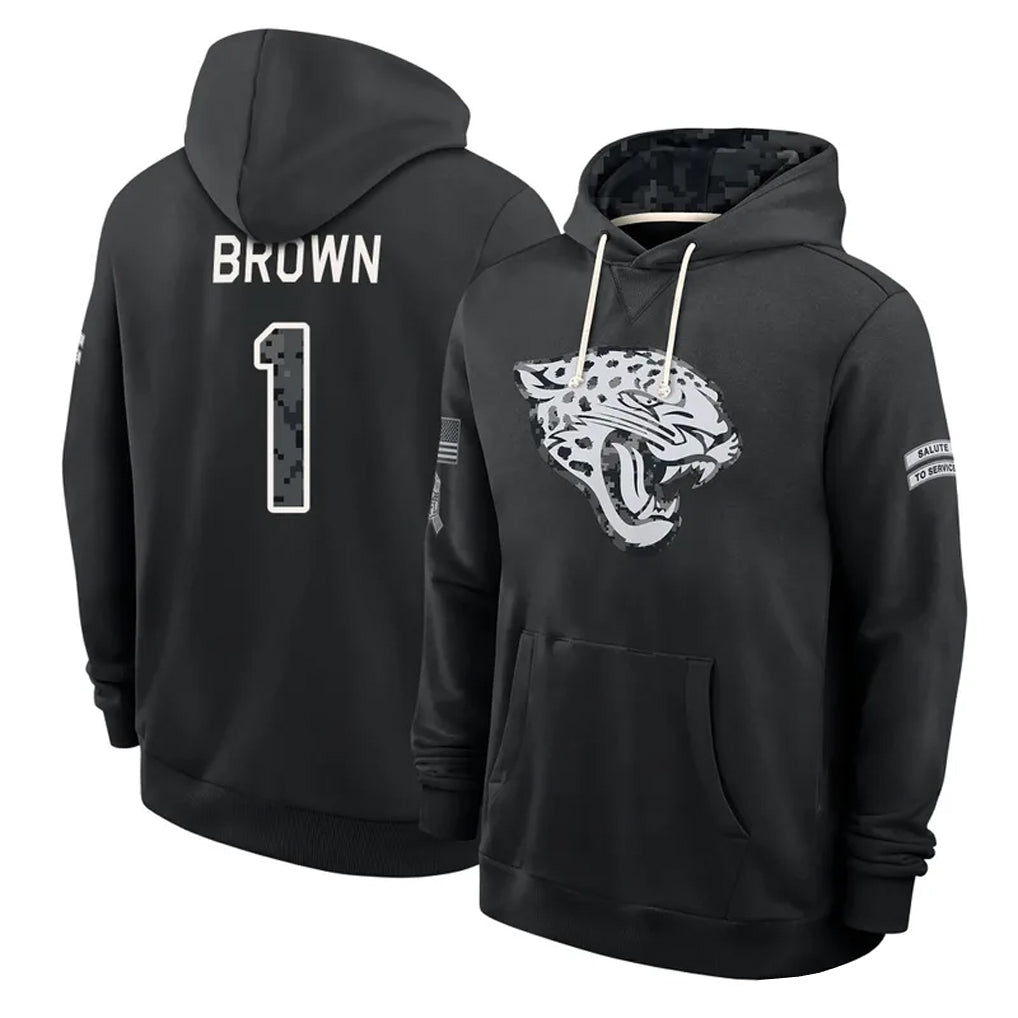 J.Jaguars #1 Montaric Brown Player 2026 Black Logo Pullover Hoodies Limited Game CAdoa Stitched Jerseys