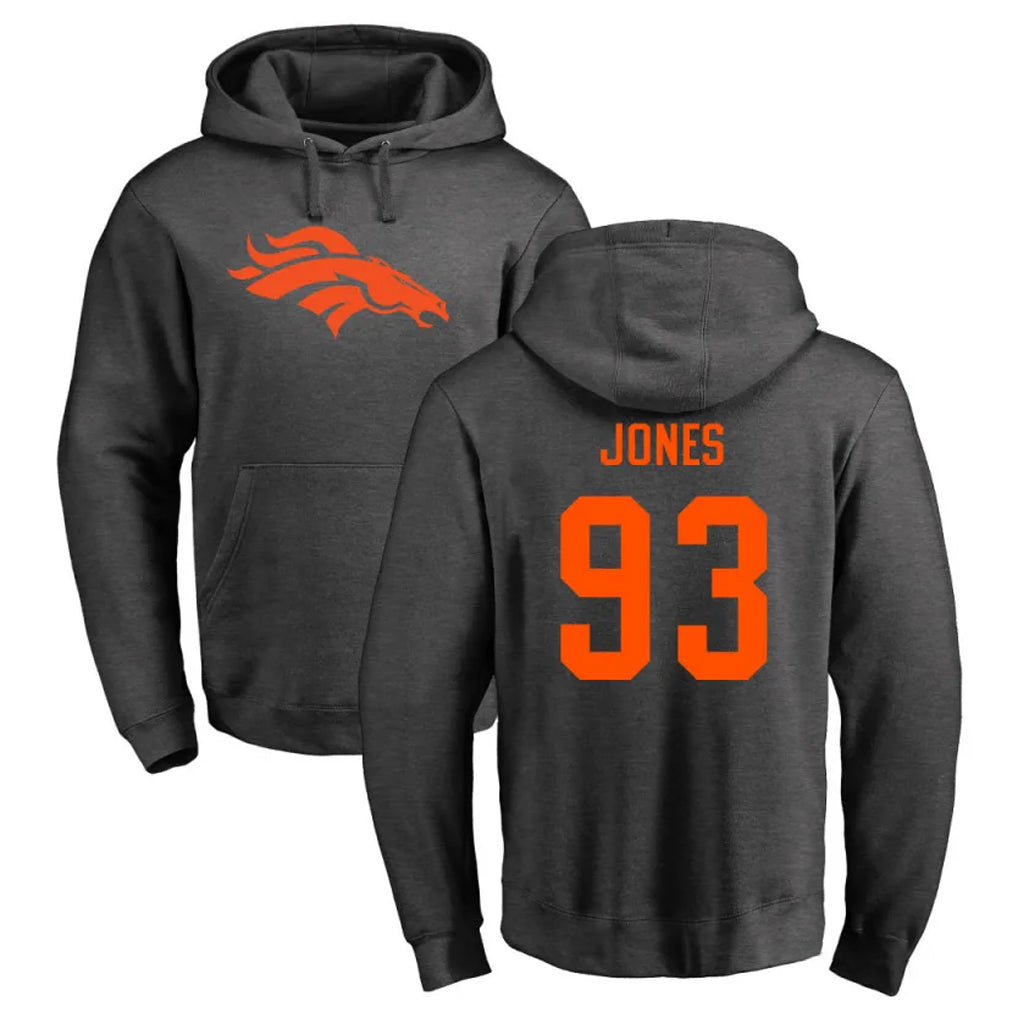 D.Broncos #93 D.J. Jones Player Ash One Color Pullover Hoodie Limited CAdoa Stitched Jerseys