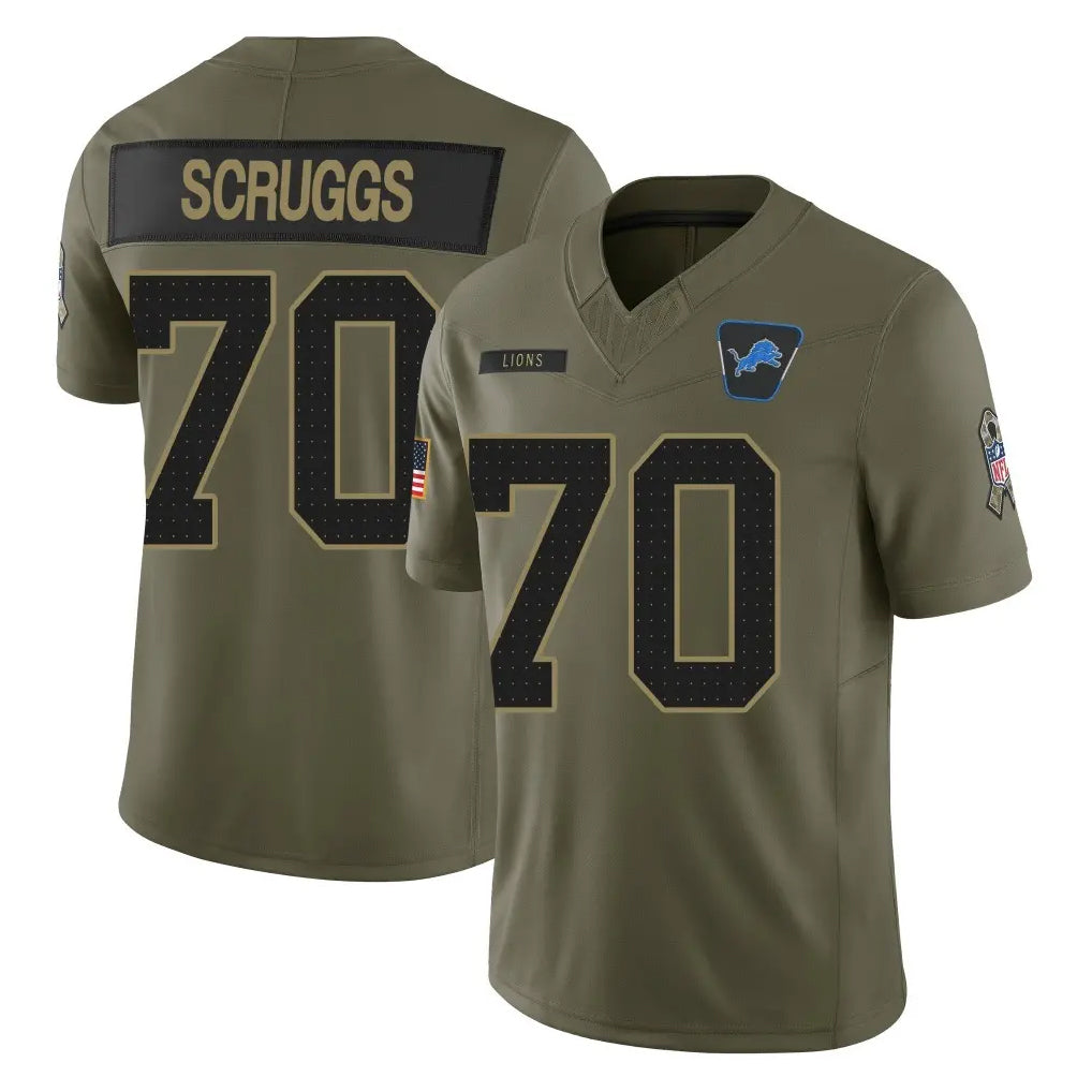 D.Lions #70 Juice Scruggs Player Olive 2025 Salute To Service Limited Home Game CAdoa Stitched Jerseys