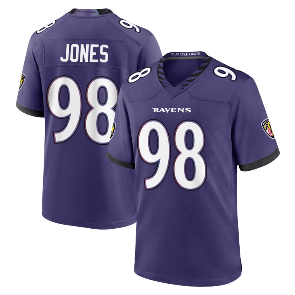 B.Ravens #98 Travis Jones Player Purple Limited Home Game CAdoa Stitched Jerseys