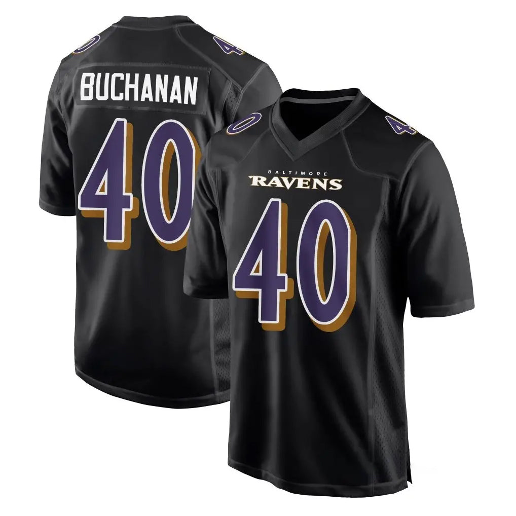 B.Ravens #40 Teddye Buchanan Player Black Carbon Fashion Home Game CAdoa Stitched Jerseys