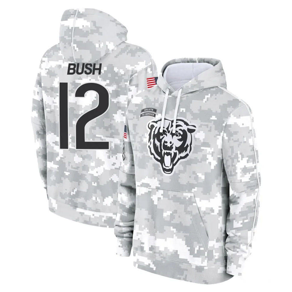 C.Bears #12 Devin Bush Player Arctic Camo Salute to Service Pullover Hoodies Limited CAdoa Stitched Jerseys