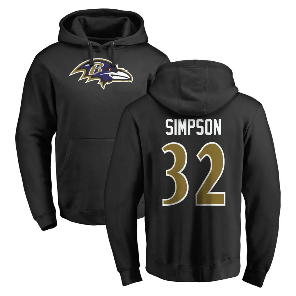 B.Ravens #32 Trenton Simpson Player Black Pullover Hoodie CAdoa Stitched Jerseys