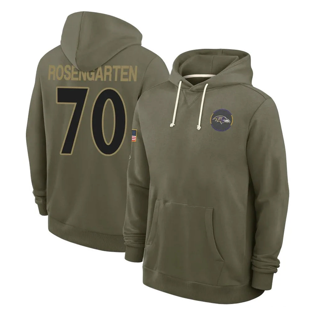 B.Ravens #70 Roger Rosengarten Player Olive Salute to Service Hoodie CAdoa Stitched Jerseys