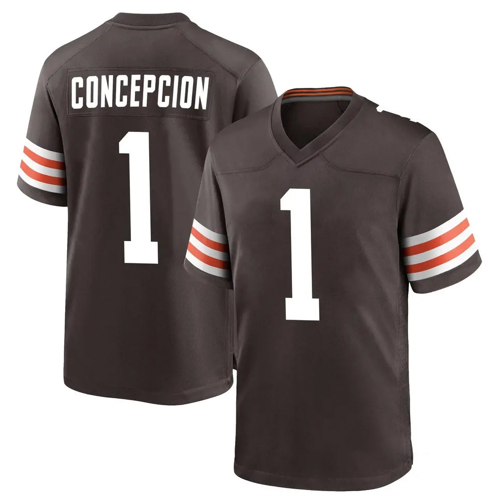 C.Browns #1 KC Concepcion Player Brown Home Game CAdoa Stitched Jerseys