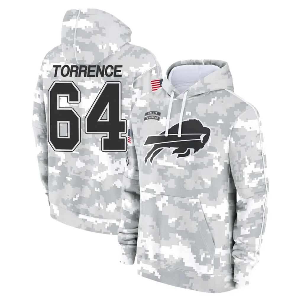 B.Bills #64 O'Cyrus Torrence Player Arctic Camo Salute to Service Hoodies CAdoa Stitched Jerseys