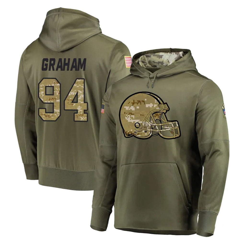 C.Browns #94 Mason Graham Player Olive Salute to Service Pullover Hoodies Home Game CAdoa Stitched Jerseys
