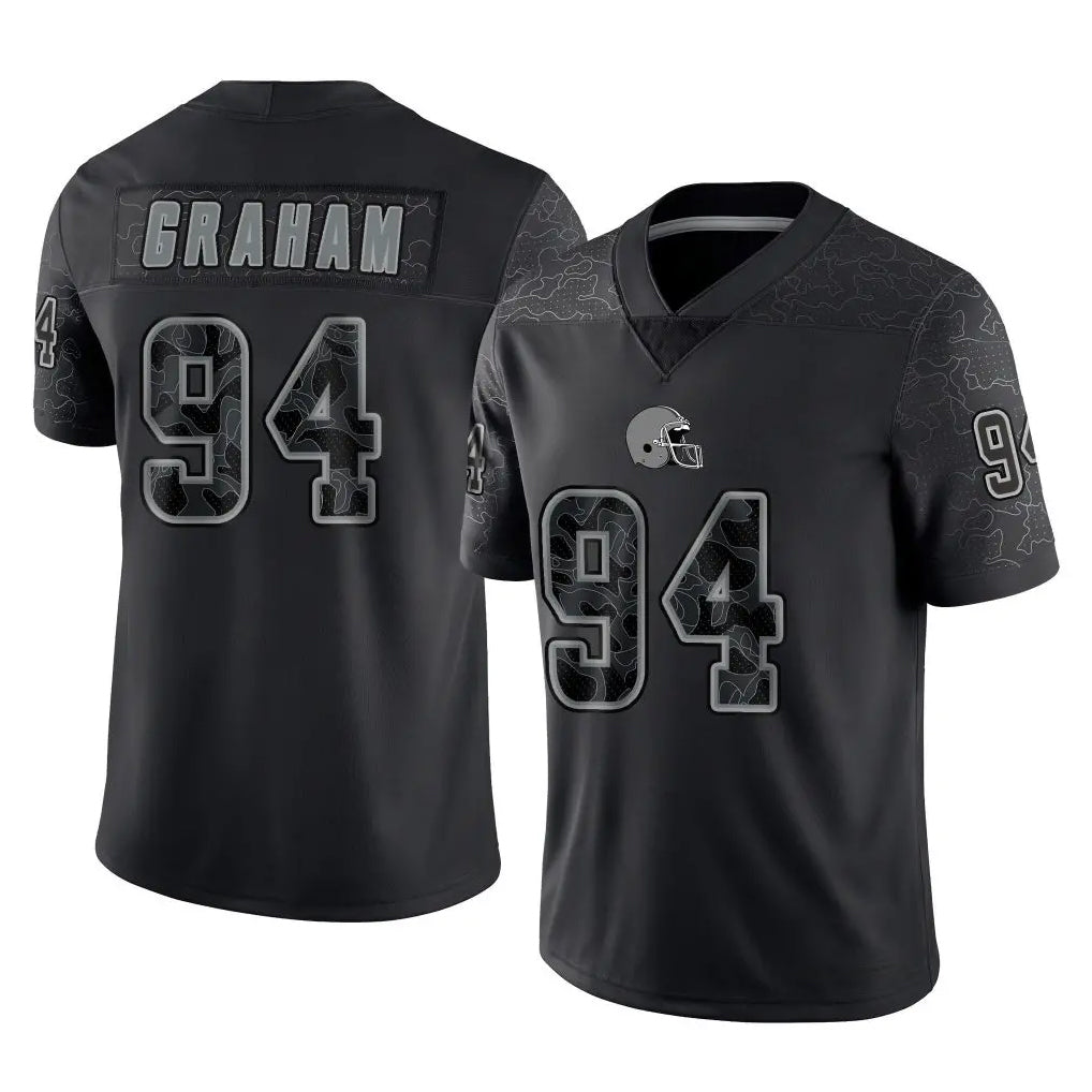 C.Browns #94 Mason Graham Player Black Reflective Home Game CAdoa Stitched Jerseys