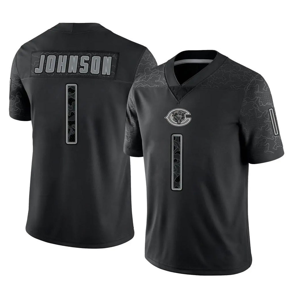 C.Bears #1 Jaylon Johnson Player Black REFLECTIVE Limited Game CAdoa Stitched Jerseys