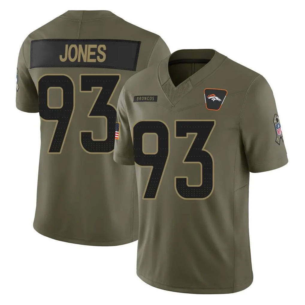 D.Broncos #93 D.J. Jones Player Olive 2025 Salute To Service Limited Home Game CAdoa Stitched Jerseys