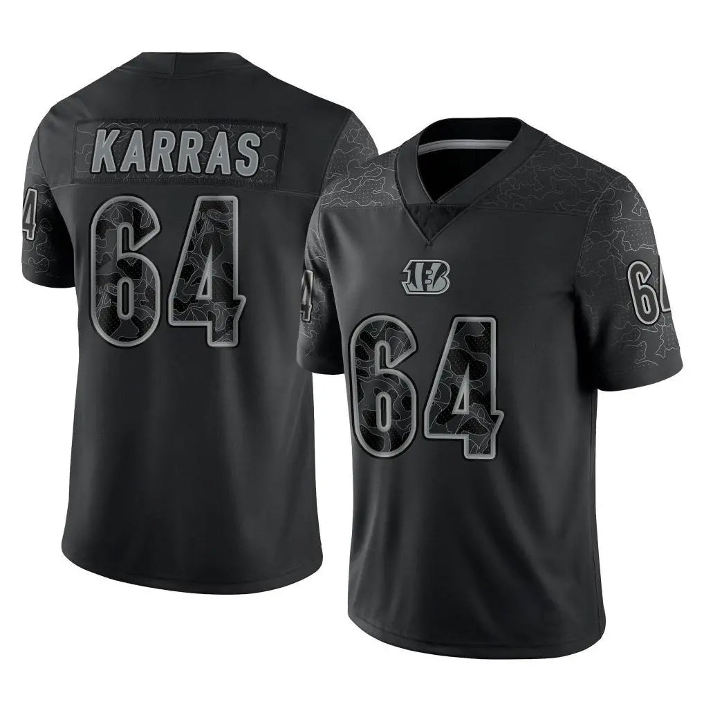 C.Bengals #64 Ted Karras Player Black Reflective Limited Game CAdoa Stitched Jerseys