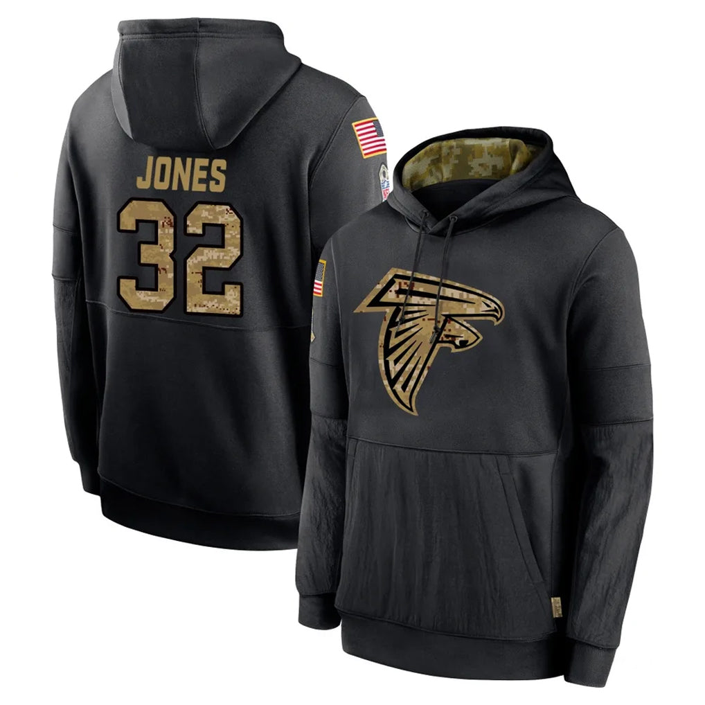 A.Falcons #32 Cash Jones Player Black Salute to Service Hoodies Game CAdoa Stitched Jerseys