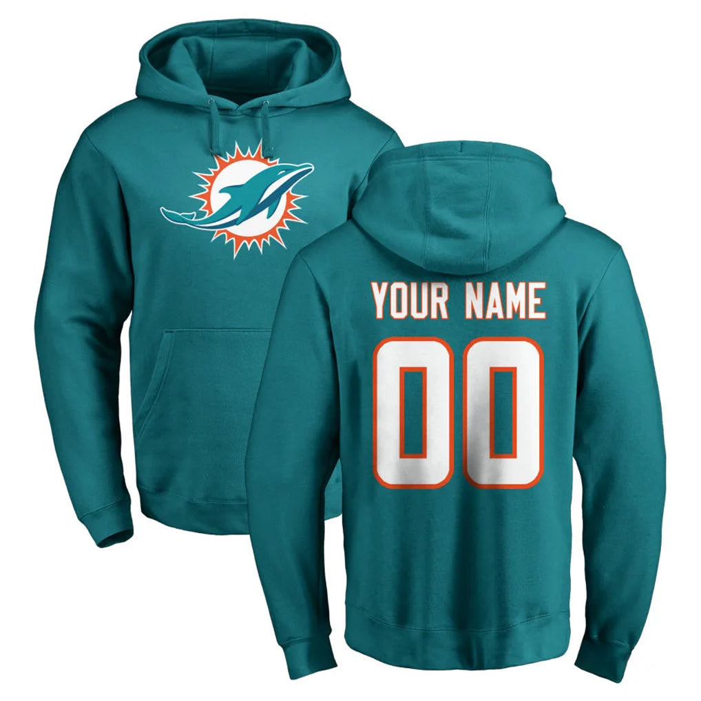 Custom M.Dolphins Aqua LOGO Pullover Hoodies Limited Any Name & Numbers CAdoa Stitched Jerseys