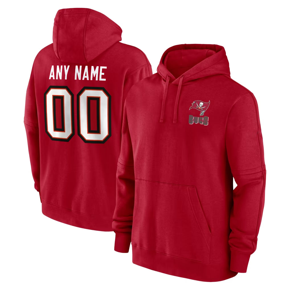 Custom TB.Buccaneers Red LOGO Pullover Hoodie Home Game Any Name & Numbers CAdoa Stitched Jerseys