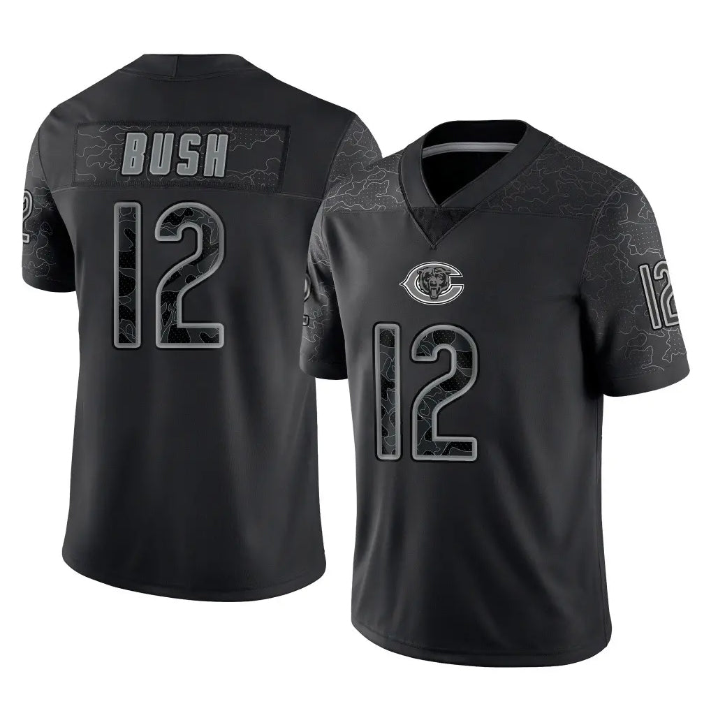 C.Bears #12 Devin Bush Player Black REFLECTIVE Limited Game CAdoa Stitched Jerseys
