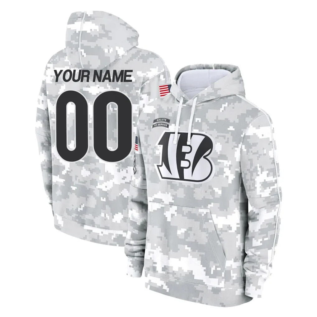 Custom C.Bengals Arctic Camo Salute to Service Pullover Hoodie Limited Any Name & Numbers CAdoa Stitched Jerseys