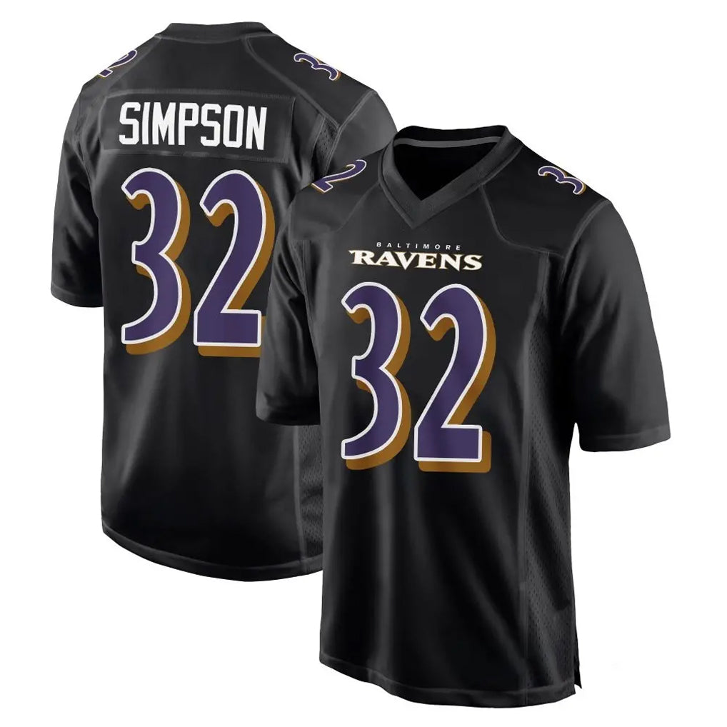 B.Ravens #32 Trenton Simpson Player Black Carbon Fashion Home Game CAdoa Stitched Jerseys
