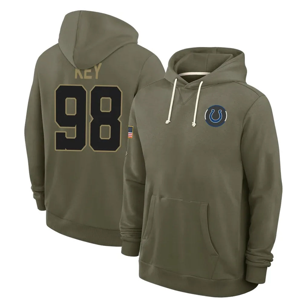 IN.Colts #98 Arden Key Player Olive Limited 2025 Salute To Service Hoodies Game CAdoa Stitched Jerseys