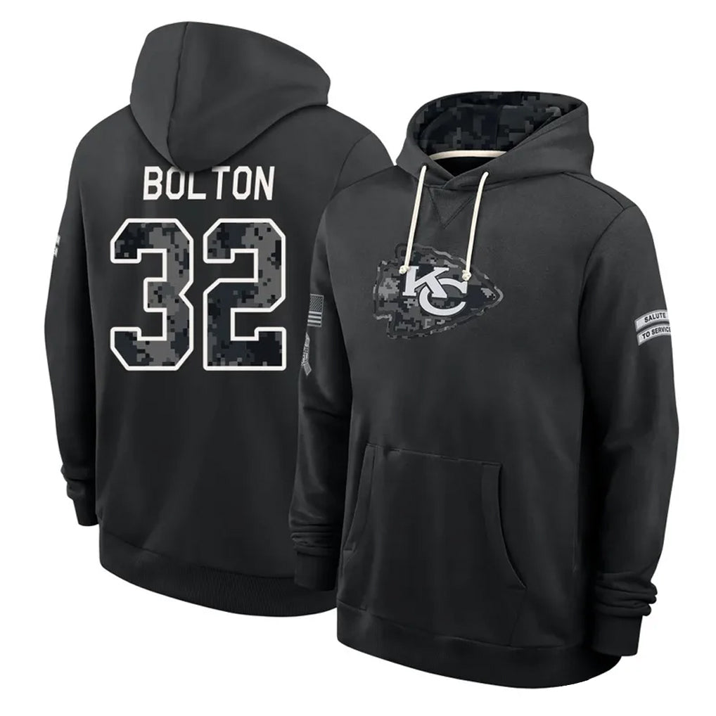 KC.Chiefs #32 Nick Bolton Player 2026 Black Logo Pullover Hoodies Limited Game Stitched Jerseys