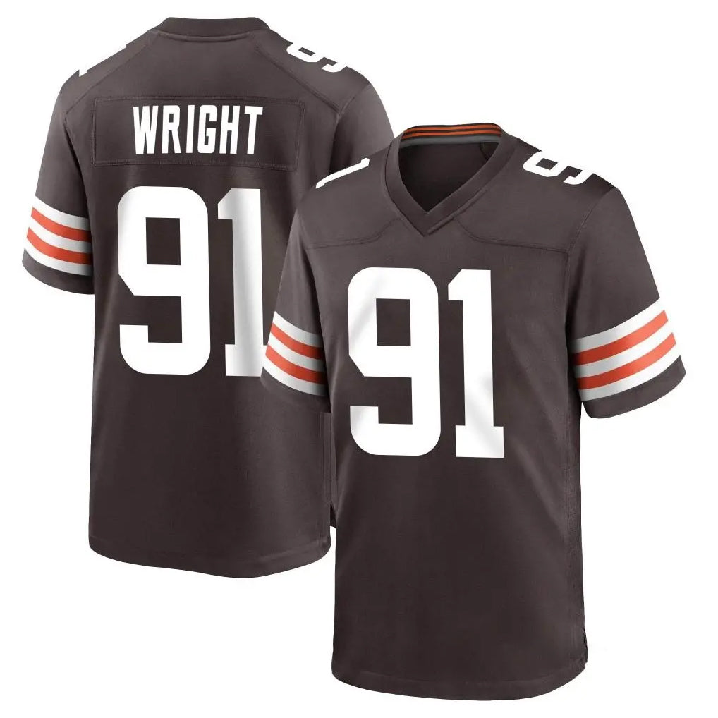 C.Browns #91 Alex Wright Player Brown Home Game CAdoa Stitched Jerseys