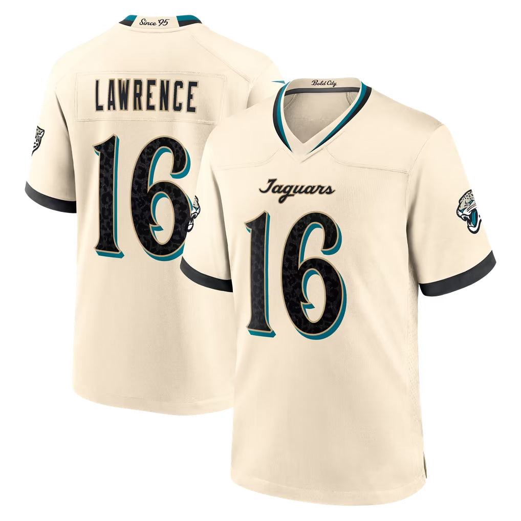 J.Jaguars #16 Trevor Lawrence Player Natural 2026 Rivalries Collection Game CAdoa Stitched Jerseys
