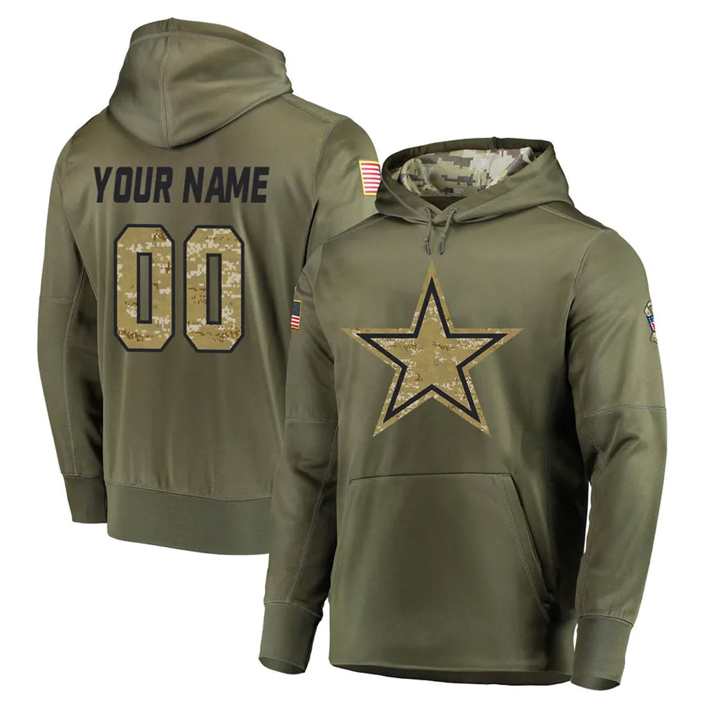 Custom D.Cowboys Olive Salute to Service Pullover Hoodies Home Game Any Name & Numbers CAdoa Stitched Jerseys