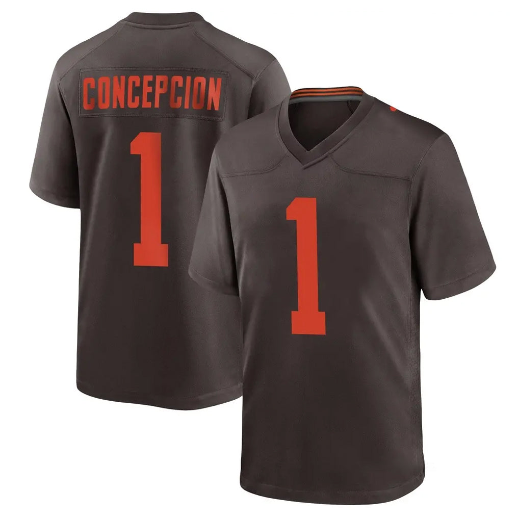 C.Browns #1 KC Concepcion Player Brown Alternate Home Game CAdoa Stitched Jerseys