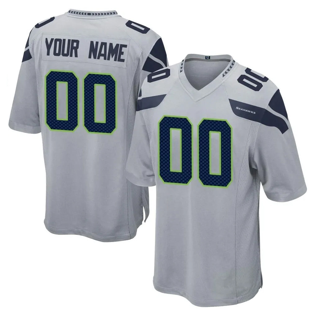 Custom S.Seahawks Gray Home Game Any Name & Numbers CAdoa Stitched Jerseys