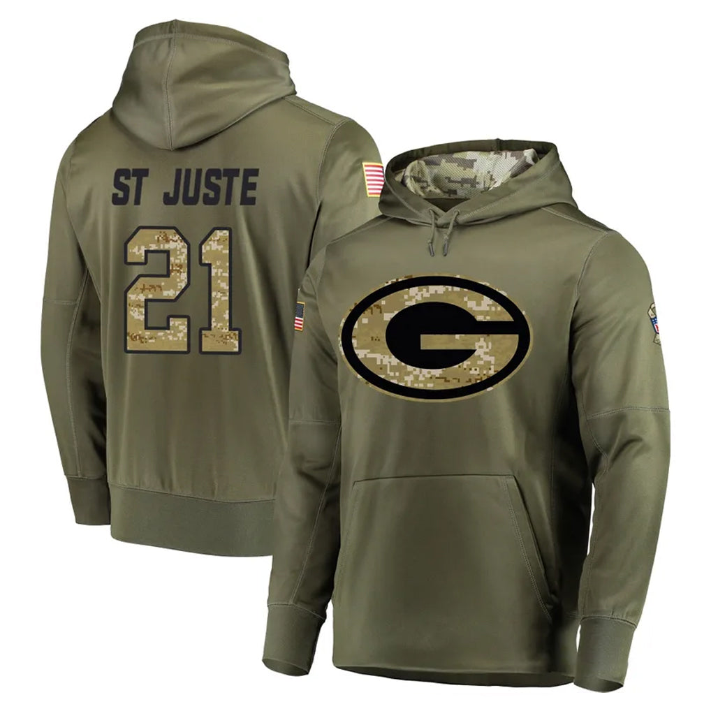 GB.Packers #21 Benjamin St-Juste Player Olive Salute to Service Pullover Hoodies Home Game CAdoa Stitched Jerseys