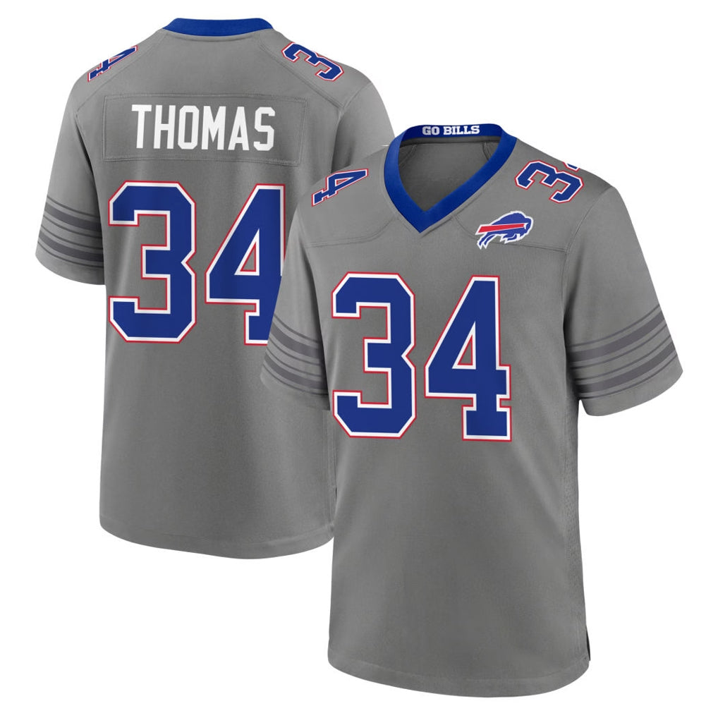 B.Bills #34 Thurman Thomas Player Gray Nickel City Home Game CAdoa Stitched Jerseys