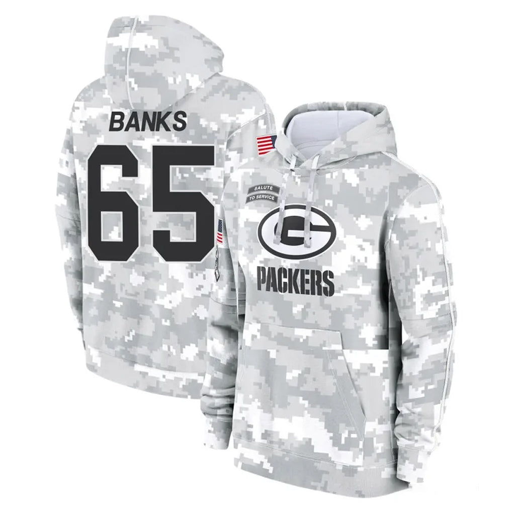 GB.Packers #65 Aaron Banks Player Arctic Camo Salute to Service Hoodies Limited Game CAdoa Stitched Jerseys