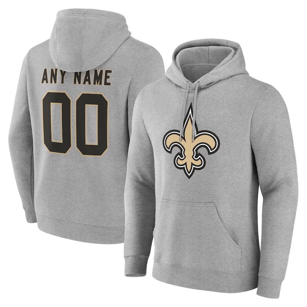 Custom NO.Saints Gray LOGO Pullover Hoodies Limited Any Name & Numbers CAdoa Stitched Jerseys